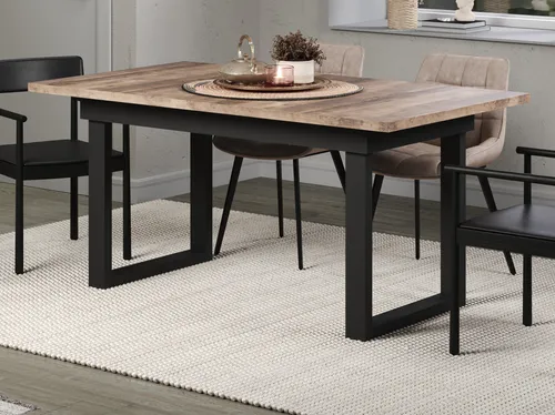 Furn.Design Esstisch Syncro - Ausziehbar von 160 auf 200 cm - Esstisch im Industrial Look, ausziehbar für bis zu 8 Personen, mit stabiler Metallbasis und rustikaler Tabak Eiche Tischplatte, ideal für gesellige Abende.