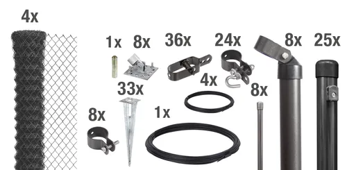 Alberts Maschendrahtzaun 150 cm - Komplettset 60 m mit Einschlagbodenhülse - Gartenzäune: Flexibles Viereckgeflecht für sichere Einzäunung, langlebige anthrazit-metallic Beschichtung, einfach ohne Einbetonieren aufstellbar.