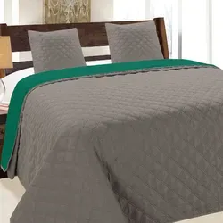 Tagesdecke Zweiseitige Bettüberwurf Steppdecke Vigo 3 TLG Set mit 2 Kissenbezüge 40x40 cm, Größe: 220x240 cm, Farbe: Grün Smaragd Grau Graphit... - Grün/Grau