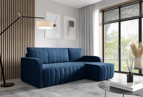 LIKMA Marineblau Ecksofa Otto mit Schlaffunktion - Sofas & Couches mit Bettkasten und universeller Seitenauswahl. Verwandelt sich mühelos in ein bequemes Bett - ideal für Gäste und maximalen Komfort.