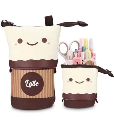 Xespis Federmäppchen Reißverschluss, Teleskopisch Mäppchen, 2-in-1 Standmäppchen, Federtasche Mädchen, Schüttelpenal Teenager, Schulmäppchen, für Mädchen Geschenke 7 8 9 10 11 12 Jahre (Latté)