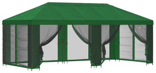 vidaXL Pavillon mit Seitenwänden 6 x 3 m Grün - Stylischer Gartenpavillon mit flexiblen Netzseitenwänden für perfekten Schutz und Luftzirkulation. Ideal für Feiern und entspannte Nachmittage im Freien – robust und einfach aufzubauen.