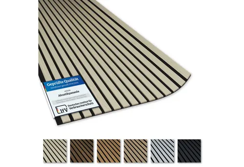 AKUSTIKO Lamella Akustikpaneele 4 Stück - Flexible Wandverkleidung für Stil und Schallschutz - Die AKUSTIKO Lamella Akustikpaneele kombinieren effektive Schalldämmung mit modernem Design. Ideal für Wohnräume und Büros, minimieren sie störende Geräusche und werten Wände optisch auf.