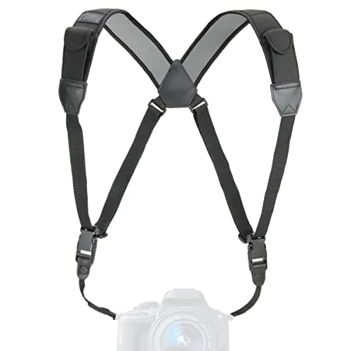 USA Gear Brustgurt für DSLR-Kameras mit Schnellverschlussschnallen, Schwarz Neoprenmuster und Zubehörtaschen – kompatibel mit Canon, Nikon, Sony Point and Shoot und spiegellosen Kameras