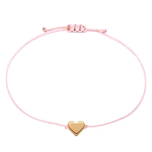 Selfmade Jewelry Armband Damen Herz Roségold Handgemachtes Makramee Armbändchen mit Herzchen Größenverstellbar Inkl. Geschenk-Verpackung (Rosegold - Rosa)