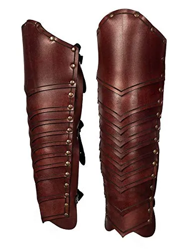 Andracor - Schuppen Beinschienen - Extrem robuste Rüstung aus Leder - LARP Mittelalter Wikinger & Reenactment - Braun