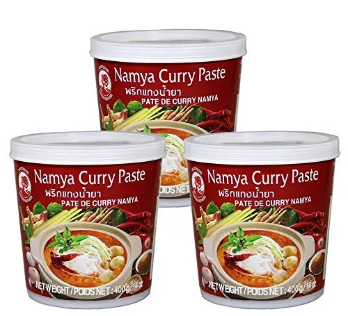Cock Currypaste, Nam Ya , milde Schärfe, authentisch thailändisch kochen, natürliche Zutaten, vegan, halal und glutenfrei (3 x 400 g)