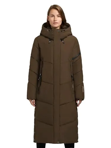 khujo Damen Wintermantel Sonje6-YM - Warmer Steppmantel in Old Green, Gr. XL - Funktionsjacken - Extralanger, wasserabweisender und winddichter Steppmantel mit zahlreichen Taschen und großer Kapuze, ideal für kalte Herbst- und Wintertage.