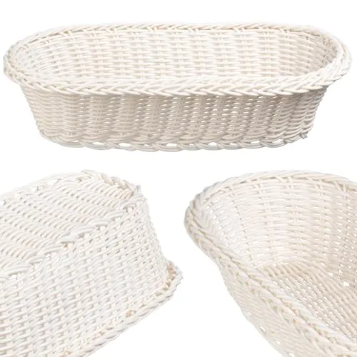 KADAX Geflochtener Korb, Brotkorb aus Polypropylen, Obstkorb, Lebensmittelkorb in 3 verschiedenen Farben, Frühstücks Flechtkorb, Besteckkorb, Aufbewahrungskorb (Creme, Länglich)