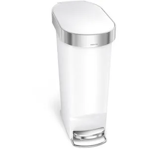Simplehuman Mülleimer CW1392, 40 Liter – Weiß - Schmaler Treteimer mit patentierter lid shox-Technologie für leises Schließen. Ideal für Küche und Büro, hält Müllbeutel verdeckt und bietet eine robuste Trittfunktion.