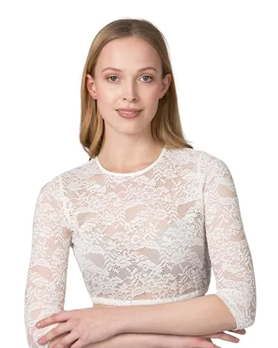 Stockerpoint Damen Akasha Dirndlbluse, Creme, 34 - Trachtenblusen: Elegante Dirndlbluse aus transparenter Spitze mit femininen Stehkragen und verdeckter Knopfleiste – perfekt für traditionelle und moderne Dirndl.