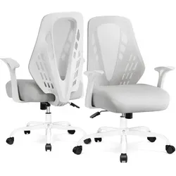 COMHOMA Ergonomischer Bürostuhl Schreibtischstuhl Gamingstuhl, mit Armlehnen, atmungsaktives Mesh, V-förmige Rückenlehne, verstellbar, Wippfunktion - Grau