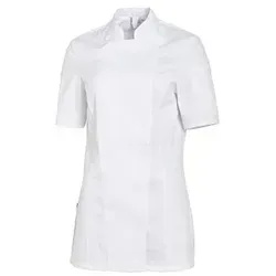 Leiber Damen Kochjacke weiß 08/1351/01 - Hochwertige Kochjacke für Damen, mit verdeckter Druckknopfleiste und praktischer Ärmeltasche, ideal für den professionellen Einsatz in der Gastronomie.