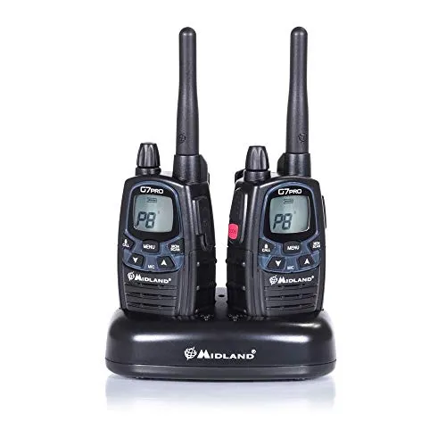Midland G7 Pro PMR+LPD-Funkgerät C1090.06 Robustes Gerät für die Professionelle oder Private Nutzung, mit LCD-Display, inklusive Doppelstandlader und Gürtelclips, 2 Stück im Set