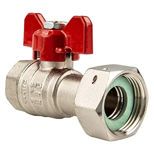 tecuro Kugelhahn mit Überwurfmutter Rp 1 Zoll x Innengewinde Rp 3/4 Zoll - Flügelgriff rot, MS CW617N vernickelt