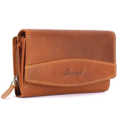 Benthill Geldbörse Damen Echt-Leder XL - Vintage Portemonnaie mit RFID-Schutz - Geldbörse aus echtem Rindsleder, mit 17 Kreditkartenfächern, Münzfach und RFID-Schutz für maximale Sicherheit und Stil.