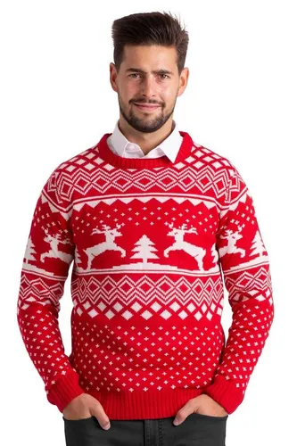 BlauerHafen Herren Weihnachten Jumper - Lustiger Christmas Sweater in Rot (S) - Pullover für Herren mit auffälligem Rentier-Design, aus 100% Acryl für Wärme und Komfort – ideal für Weihnachtsfeiern und festliche Anlässe.