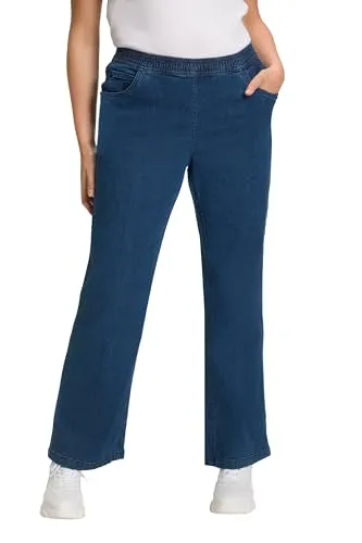 Ulla Popken Damen Marlene-Jeans - Weit Jeans, Dark Blue Denim - Bequeme Marlene-Jeans mit weitem, geraden Bein und Elastikbund für optimalen Tragekomfort. Ideal für stilvolle Freizeitlooks.