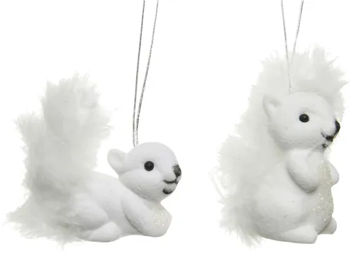 Decoris Weihnachtskugeln-Set aus Kunststoff Eichhörnchen 6 cm weiß