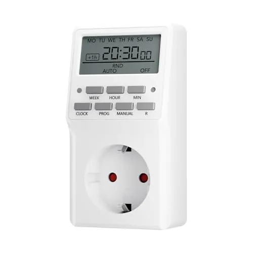 HBN Digitale Zeitschaltuhr Timer Steckdose mit 20 Schaltprogramme Wochenzeitschaltuhr für Innen, Countdown, Zufallsfunktion, Sommerzeitschaltung, 16A / 3680W
