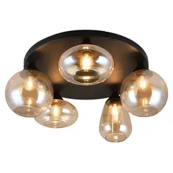 Moderne Deckenlampe schwarz matt mit amberfarbenem Glas - Lampen für stilvolle Wohnräume, flexibel dank 5 E14-Fassungen für individuelle Lichtstimmungen und modernes Design mit elegantem Finish.