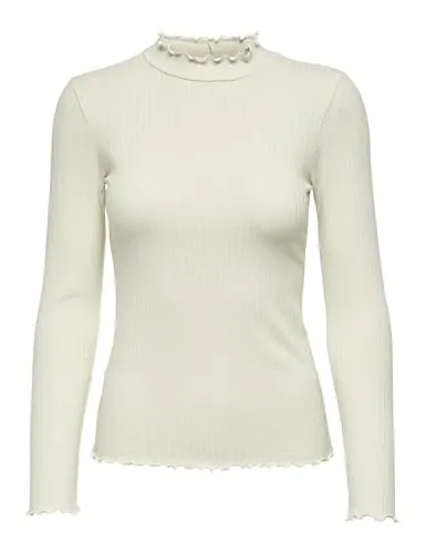 JdY Damen Jdyfransiska L/S Highneck Top JRS Noos Langarmshirt, Whitecap Gray, L EU