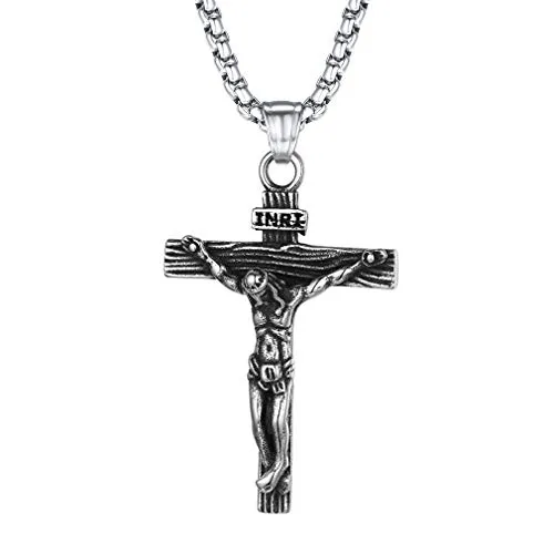 FaithHeart Kreuz Halskette aus Edelstahl Silber Halskette mit 50+5CM Halskette als Christliche Geschenke