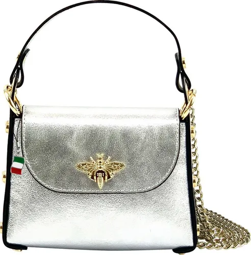 Florence Umhängetasche Biene Damen - Elegante Umhängetasche aus echtem Kalbsleder in Silber, ideal für stilbewusste Damen. Perfekt für jeden Anlass und Made in Italy.