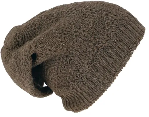 GURU SHOP Handgestrickte Wollmütze, Strickmütze aus Schurwollle, Wintermütze - Braun, Herren/Damen, Wolle