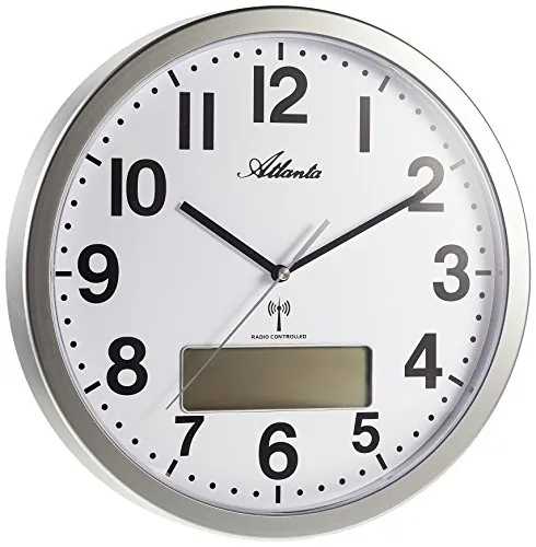Atlanta Wanduhren Analog Digital silberfarben 4380-19 - Stylische analoge und digitale Wanduhr in Silber, perfekt für moderne Wohnräume und sorgt für präzise Zeitangabe.