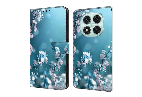 CLM-Tech Handytasche für Xiaomi Redmi Note 14 PRO 5G Hülle aus PU-Leder Klapphülle (Pflaumenblüte blau, Handyhülle mit Standfunktion - Wallet Flip Case inklusive Kartenfächer), Cover mit Magnetverschluss für Xiaomi Redmi Note 14 Pro 5G / 4G