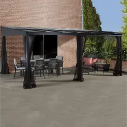 Sojag Aluminium Terrassenüberdachung St. Barth 1216 | Anthrazit - Hochwertige Terrassenüberdachung mit stabilen 8 mm Doppelstegplatten, UV-beständig und 100% rostresistent. Inklusive Moskitonetz und Vorhängen für flexiblen Einsatz.