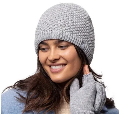 Heat Holders Damen Mütze hellgrau Winter Warm Strick Beanie mit Fleecefutter