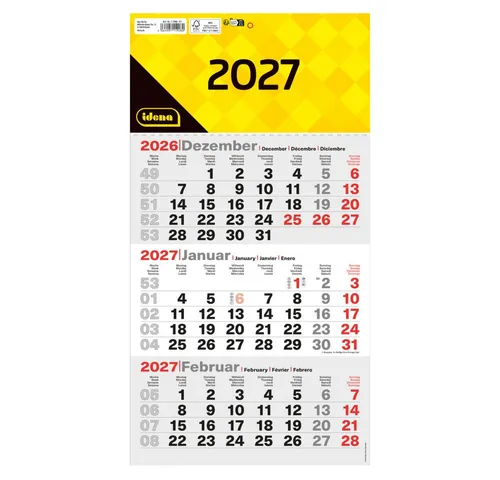 Idena Monatskalender 3-Monatskalender 2027 - 24 x 45 cm