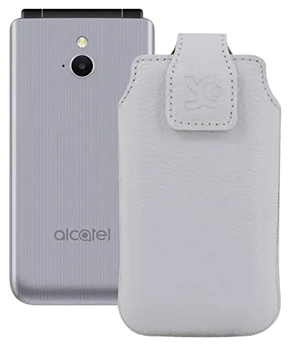 Suncase Original Tasche kompatibel mit Alcatel 3082x Hülle Leder Etui Handytasche Ledertasche Schutzhülle Case in Weiss