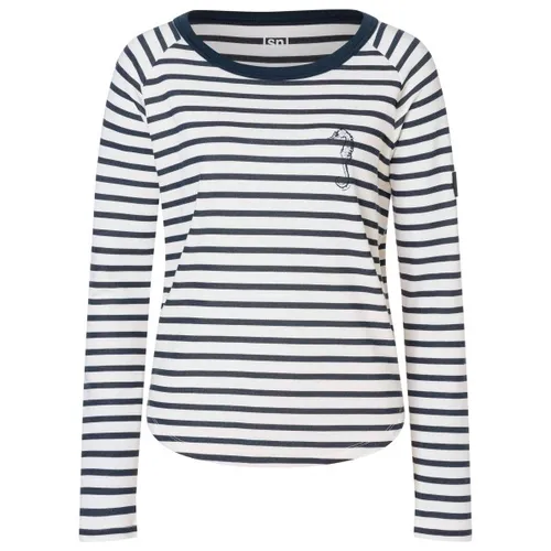 Super.Natural W SEA Horse Stripe BIO Crew Shirt – fresh white/navy stripe - Elegantes Damen-Shirt aus 100% Bio-Baumwolle mit maritimen Streifen und gesticktem Seepferdchen-Emblem. Ideal für jeden Anlass, bietet es höchsten Tragekomfort und ist umweltfreundlich.