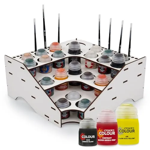 Paint Rack farbständer Holz-Farbenorganizer für Modellbau und Hobbykünstler - Passt zu Citadel, Vallejo, und Mehr - Ideal für Airbrush, Pinsel und Farbaufbewahrung