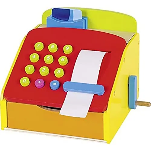 Goki 51733 Kaufmannsladenkasse mit Kurbel und Klingel aus Holz