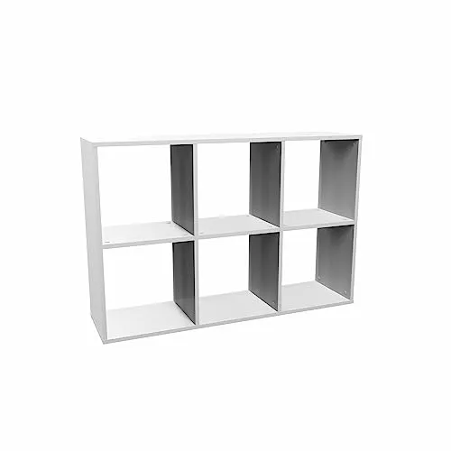 CDF Malax 2x3 BücherREGAL - Modernes weißes Regal für Bücher und Spielzeug - Regale - Modernes Design mit offenen Fächern für Bücher und Spielzeug, einfache Montage und anpassbar mit farbigen Einsätzen.