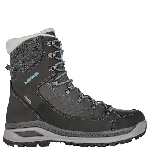 Lowa Damen Winterstiefel RENEGADE EVO ICE GTX Ws Anthrazit Petrol - Wanderschuhe mit Vibram®-Arctic-Grip-Außensohle, ideal für kalte Bedingungen. GORE-TEX-Futter sorgt für Wärme und Wasserdichtigkeit, perfekt für verschneite Wege und eisige Abenteuer.