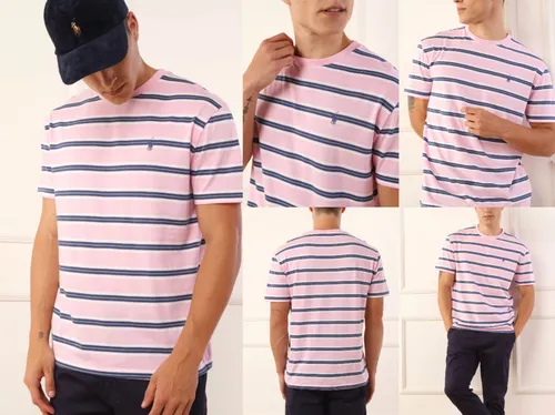 POLO RALPH LAUREN Striped Rosa Tee T-Shirt Shirt Classic Fit Pure Cotton New S