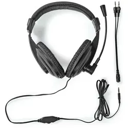 Nedis PC-Headset - Über Ohr - Stereo - 1x 3.5 mm / 2x 3.5 mm - Klappbarer Mikrofon - Schwarz - Schwarz