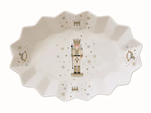 EASY LIFE Ovaler Teller 25 x 17 cm aus Porzellan in Royal Nutcracker Design - Eleganter ovaler Teller ideal für Snacks und Süßigkeiten, bringt festliche Stimmung auf den Tisch.