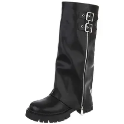 Ital Design Damenschuhe Stiefel DES8025P - Stilvolle Western- & Bikerstiefel - Wanderschuhe aus Kunstleder in Schwarz, ideal für modebewusste Frauen, die Komfort und Stil verbinden möchten.