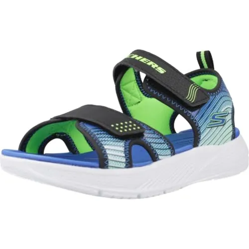 Skechers Baby-Jungen Microspec-Splash Flache Sandale, Black, 26 EU - Wanderschuhe für Jungen, leichte Sandale mit anpassungsfähigem Verschluss und linearen Details für optimalen Tragekomfort.
