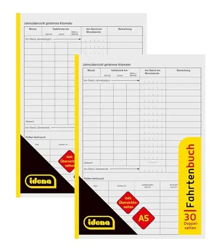 Fahrtenbuch A5, Fahrtenheft, Fahrtbericht, Fahrtbeleg, Wegenachweis 2 x
