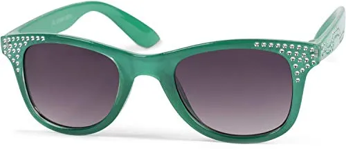 styleBREAKER Mädchen Nerd Sonnenbrille mit Strass, Kunststoff Rahmen und Polycarbonat Flachgläsern, Kinder 09020087, Farbe:Gestell Grün/Glas Grau Verlauf