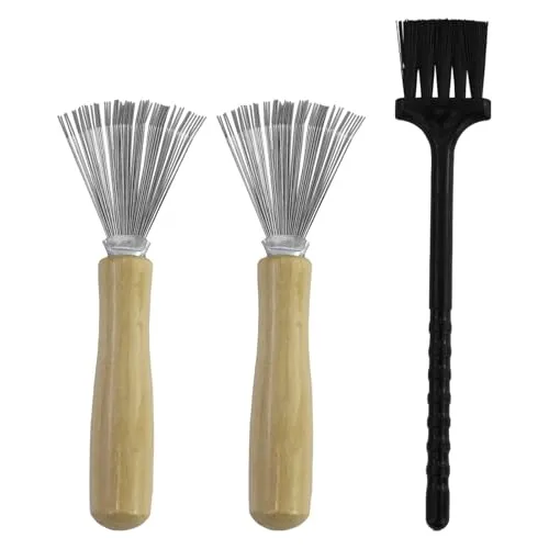 Stück Haarbürsten-Reiniger, Holzgriff-Bürstenreiniger, Kamm-Reinigungsbürste, mit 1 Stück kleiner Bürste, für Haus, Ausflug, Reisen, Kämme, Teppiche 2