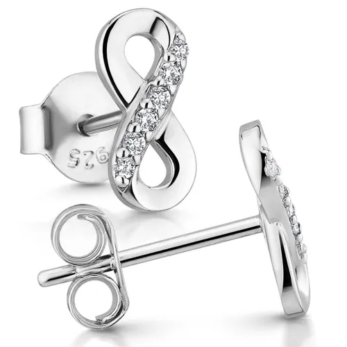 MATERIA Damen Ohrringe Unendlichkeit - Zirkonia Ohrstecker Infinity 925 Silber - Ohrschmuck mit zeitlosem Design und symbolischer Kraft, ideal für besondere Anlässe wie Hochzeiten oder Jubiläen. Gefertigt aus 925 Sterlingsilber, ein Must-Have für jeden Schmuckliebhaber.