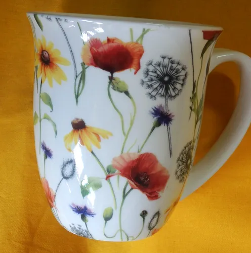 Porzellan Tassen  Klatschmohn Pusteblumen Ambiente 0,4l Becher groß Blumen Kor 1